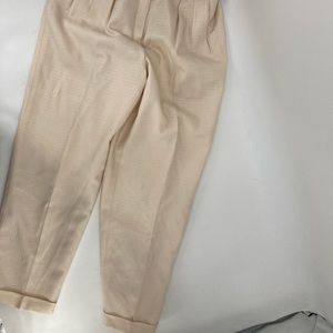 Wool Pants Tapered Leg Cuff Light Tan Cream Peach Pleated Liz Claiborne Petites